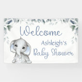 Baby shower Elephant Waterverf Botanisch blauw Spandoek (Horizontaal)