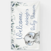 Baby shower Elephant Waterverf Botanisch blauw Spandoek (Verticaal)