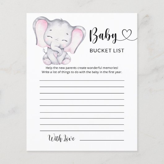 Baby shower Elephant Waterverf Bucket List voor me (Voorkant)