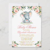 Baby shower Elephant Waterverf Roze Floral Gold Kaart (Voorkant)