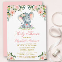Baby shower Elephant Waterverf Roze Floral Gold