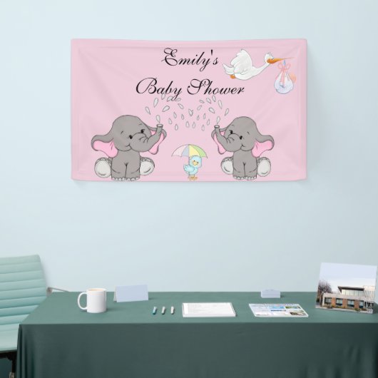 Baby shower, Elephants, BlueBird en Stork, Custom Spandoek (Beurs)