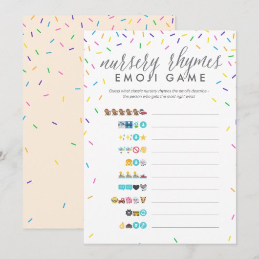 baby shower Emoji Game Card - Nursery Rhymes Programmakaart (Voorkant / Achterkant)