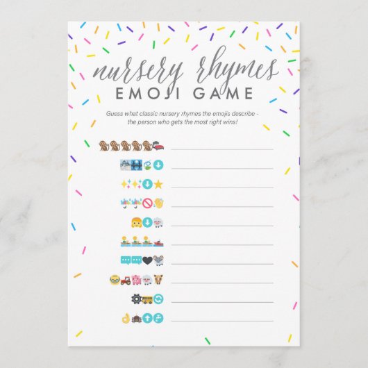 baby shower Emoji Game Card - Nursery Rhymes Programmakaart (Voorkant)