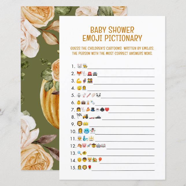 Baby shower Emoji Pictionary Game (Voorkant / Achterkant)