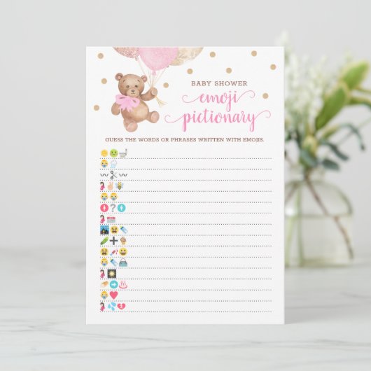 Baby shower Emoji Pictionary Game Teddy Bear Kaart (Staand voorkant)