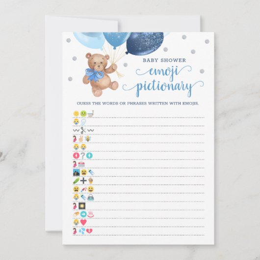 Baby shower Emoji Pictionary Game Teddy Bear Kaart (Voorkant)
