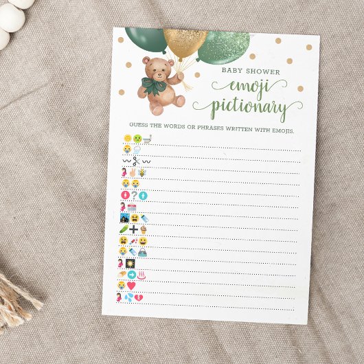 Baby shower Emoji Pictionary Game Teddy Bear Kaart