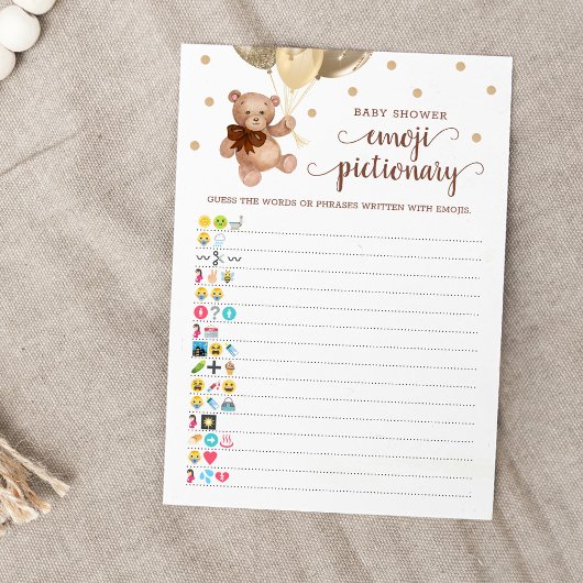 Baby shower Emoji Pictionary Game Teddy Bear Kaart
