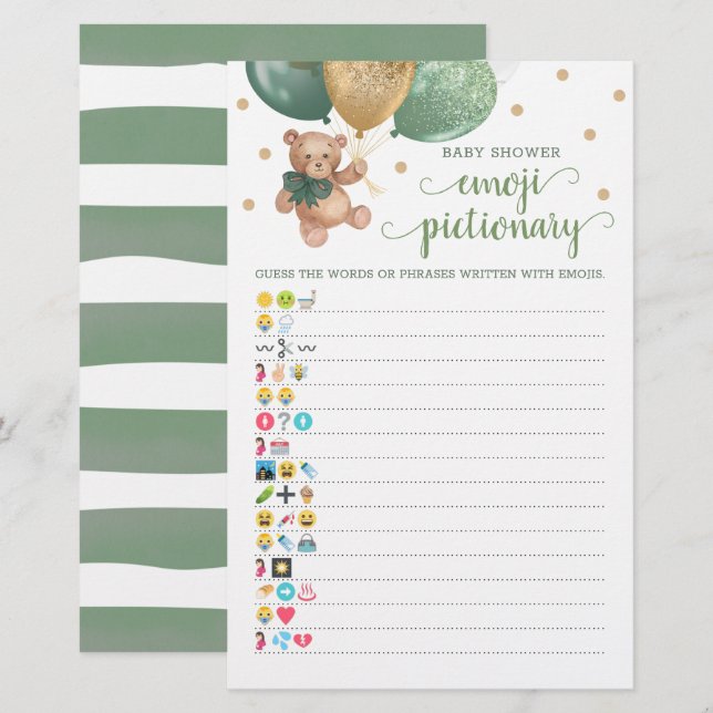 Baby shower Emoji Pictionary Game Teddy Bear Thema (Voorkant / Achterkant)