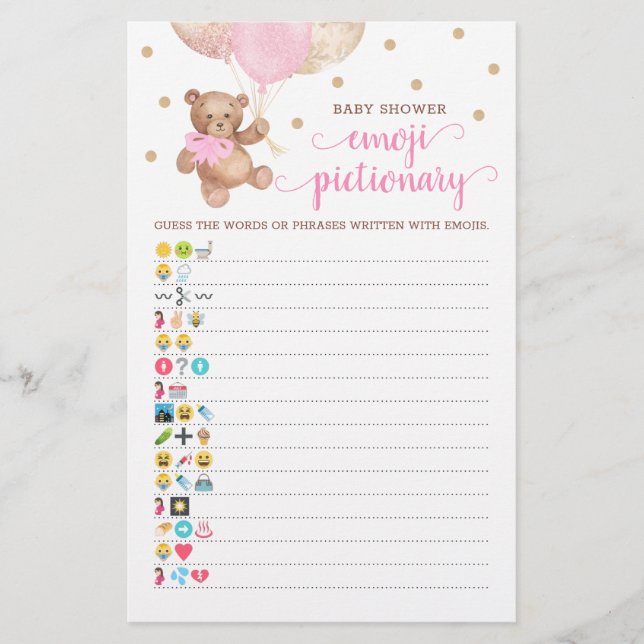 Baby shower Emoji Pictionary Game Teddy Bear Thema (Voorkant)