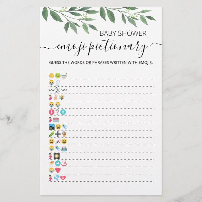 Baby shower Emoji Pictionary met Answers game (Voorkant)