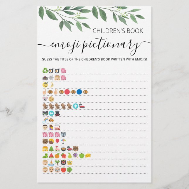 Baby shower Emoji Pictionary met Answers game (Voorkant)