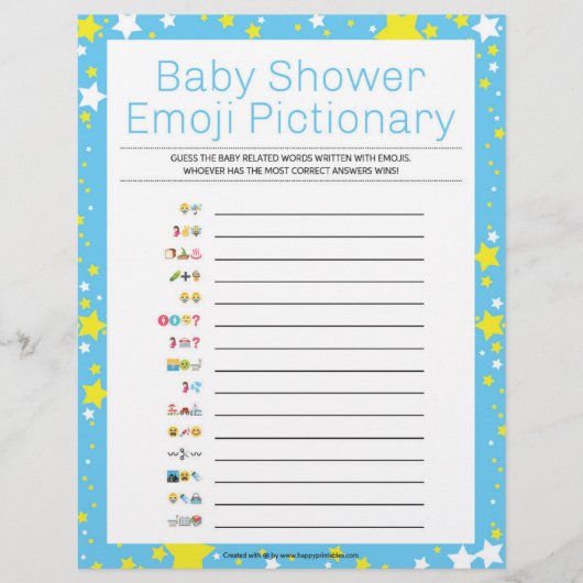 Baby shower Emoji Pictionary [Sterrennacht Blue] Briefhoofd (Voorkant)