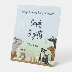 Baby shower- en cadeaubonnen voor landbouwhuisdier reclamebord met voetstuk