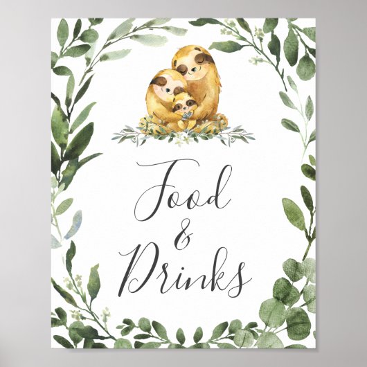 Baby shower en Drinken van de Slothfamilie Poster (Voorkant)