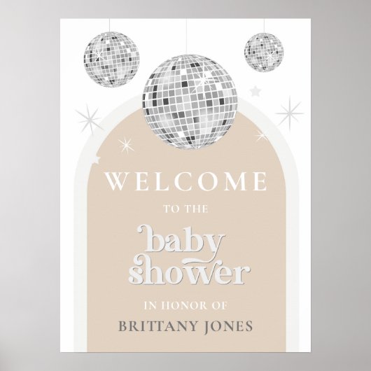 Baby shower Enkele Retro Disco Ball Welkomstbord Poster (Voorkant)