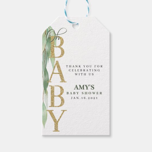 BABY SHOWER ETIKET|Dank je|eucalyptus Cadeaulabel (Voorkant)