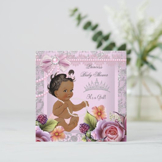  Baby shower Etnisch meisje Roze Pearl Roos Kaart (Staand voorkant)