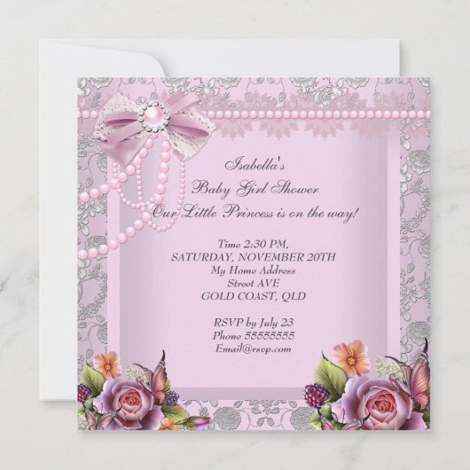  Baby shower Etnisch meisje Roze Pearl Roos Kaart (Achterkant)