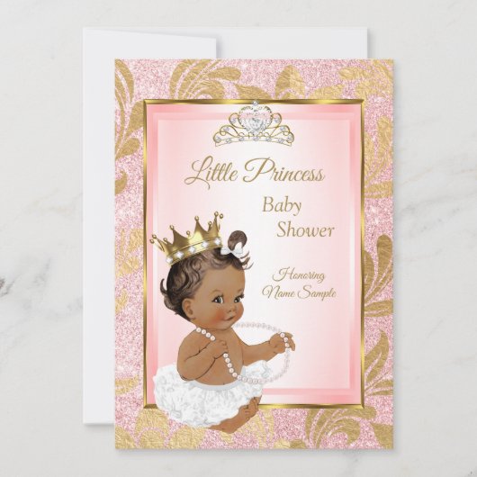 Baby shower Etnische Pink Glitter Gold Princess Kaart (Voorkant)