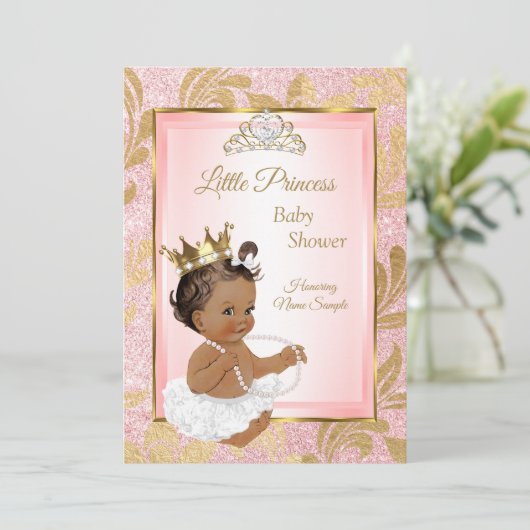 Baby shower Etnische Pink Glitter Gold Princess Kaart (Staand voorkant)