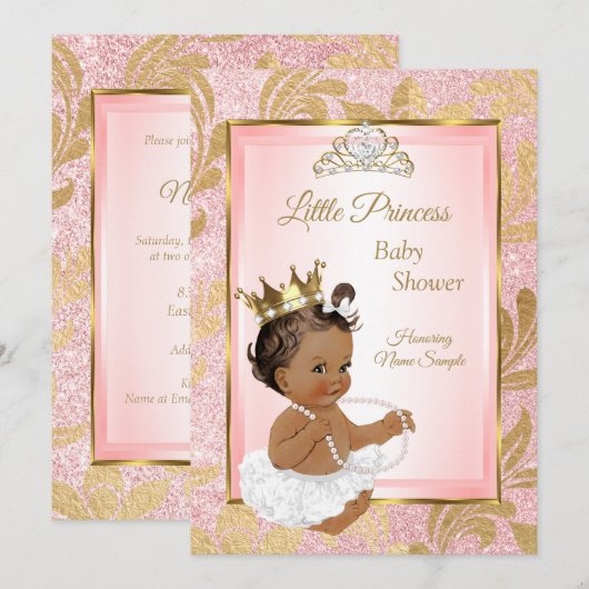 Baby shower Etnische Pink Glitter Gold Princess Kaart (Voorkant / Achterkant)