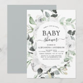 Baby shower Eucalyptus Bloemen Wit Rozen Groen Kaart (Voorkant / Achterkant)