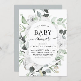 Baby shower Eucalyptus Bloemen Wit Rozen Groen Kaart