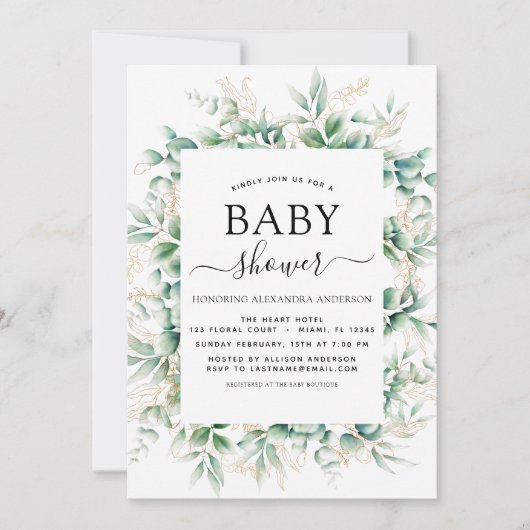 Baby shower Eucalyptus Botanisch Geometrisch Kaart (Voorkant)