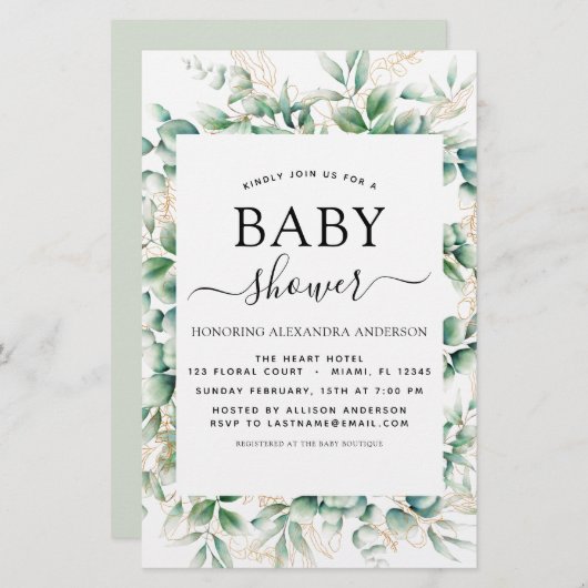 Baby shower Eucalyptus Botanische geometrische (Voorkant / Achterkant)