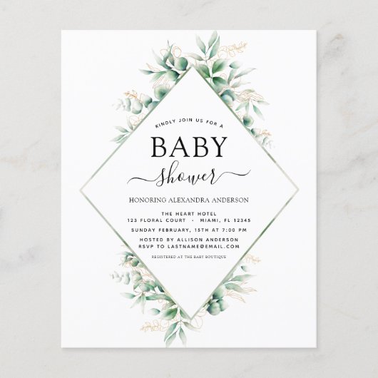Baby shower Eucalyptus Botanische geometrische Flyer (Voorkant)