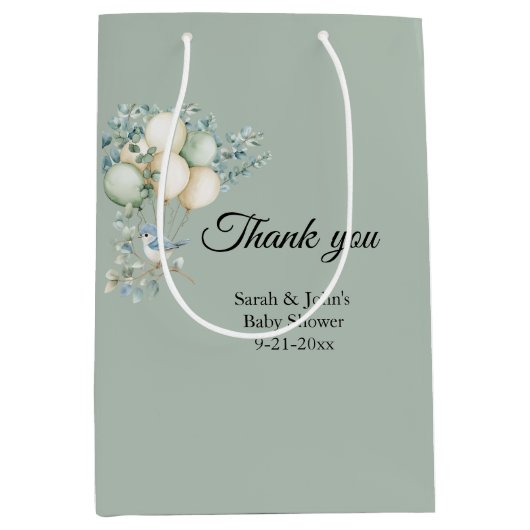 Baby shower Eucalyptus Favoriet Medium Cadeauzakje (Voorkant)