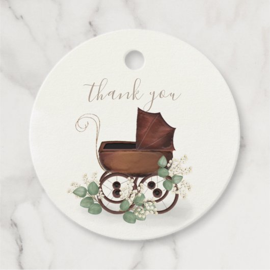  Baby shower Eucalyptus Floral Carriage Bedankjes Labels (Voorkant)