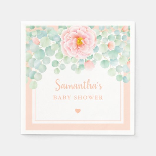 Baby shower Eucalyptus Foliage Floral Peach Sage Servet (Voorkant)