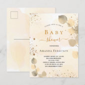 Baby shower eucalyptus glitter gouden herfst uitnodiging briefkaart (Voorkant / Achterkant)