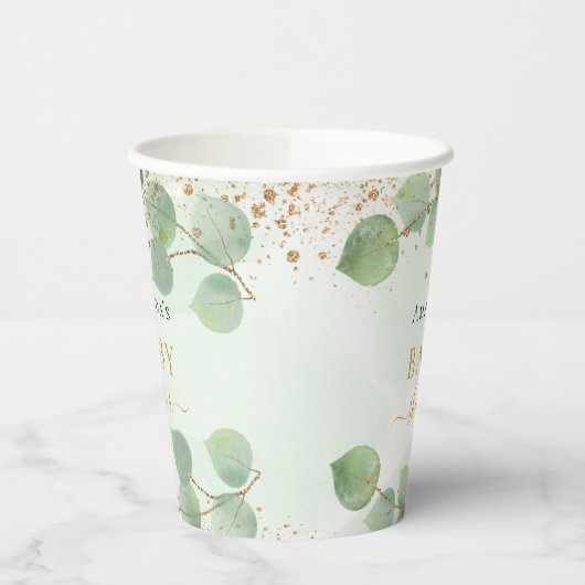 Baby shower eucalyptus glitter goumonogram papieren bekers (Links)