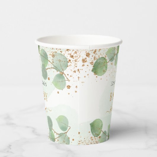 Baby shower eucalyptus glitter goumonogram papieren bekers (Rechts)