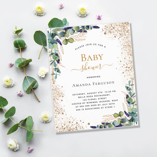 Baby Shower eucalyptus glittersjabloon goedkoop ui Flyer