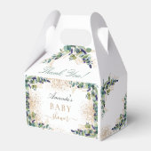 Baby shower eucalyptus gold glitter dank bedankdoosjes (Achterkant)