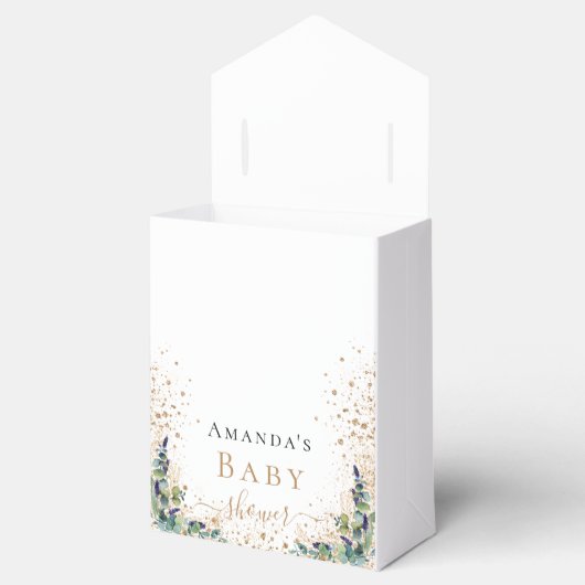 Baby shower eucalyptus gold glitter dank bedankdoosjes (Geopend)