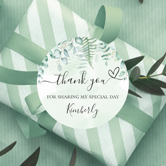 Baby shower eucalyptus greenery bedankt ronde sticker