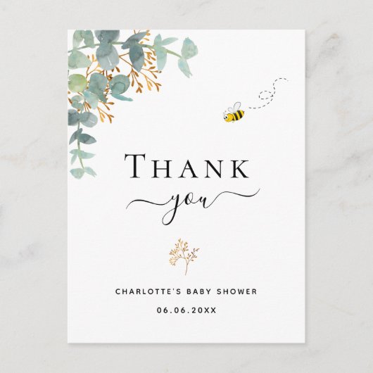 Baby shower eucalyptus greenery bek dank u briefkaart (Voorkant)