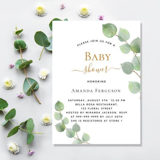 Baby shower eucalyptus greenery elegant kaart