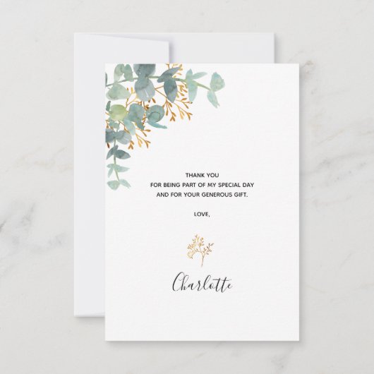 Baby shower eucalyptus greenery elegant schattige bedankkaart (Achterkant)