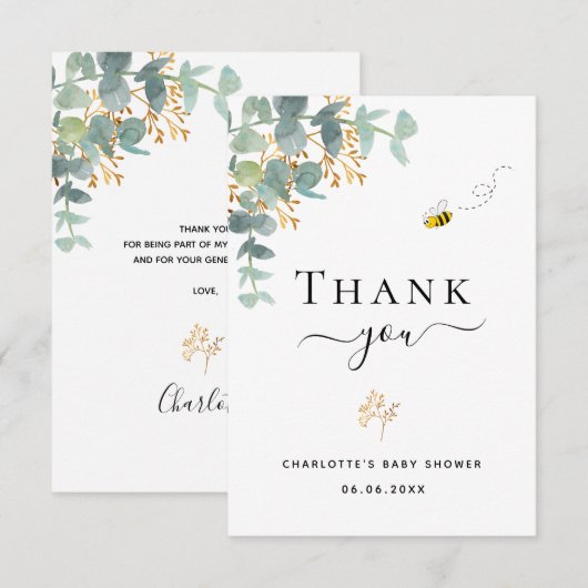 Baby shower eucalyptus greenery elegant schattige bedankkaart (Voorkant / Achterkant)