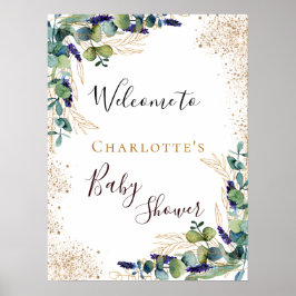 Baby shower eucalyptus greenery elegant welkom poster