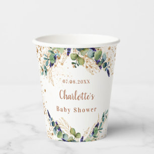 Baby shower eucalyptus greenery glitter monogram papieren bekers