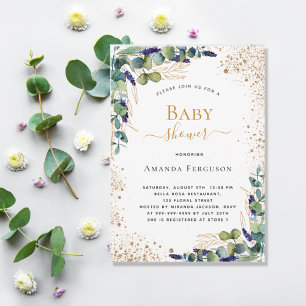 Baby shower eucalyptus greenery gold glitter kaart
