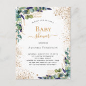 Baby shower eucalyptus greenery gold glitter uitnodiging briefkaart (Voorkant)